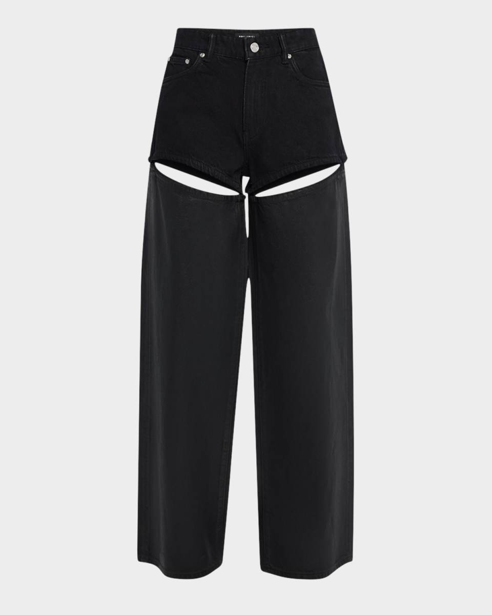 Wide-Leg Cut-Out Coated Jeans